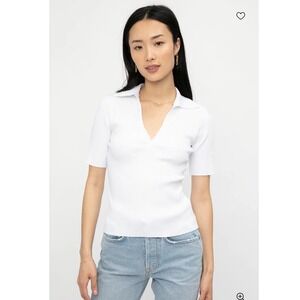 Cotton Citizen Ribbed Knit Polo Shirt Short Sleeve V Neck White XS